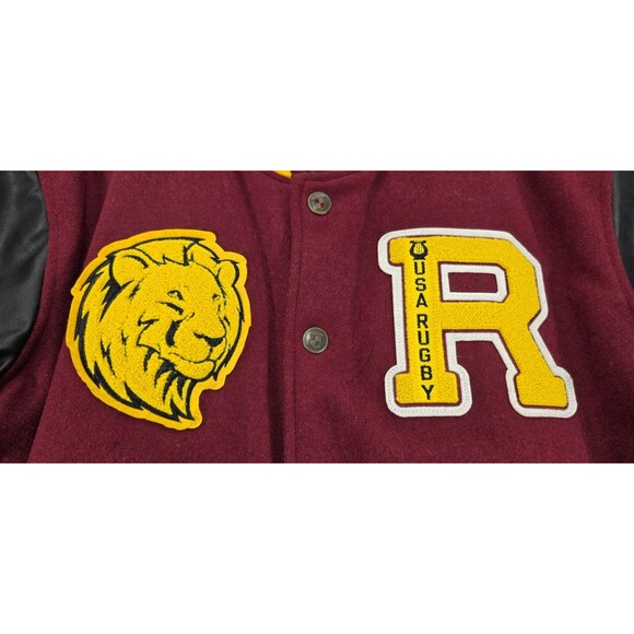 Vintage 90s USA Rugby Varsity Jacket Letterman Patches Red Black Men's M - Picture 6 of 16